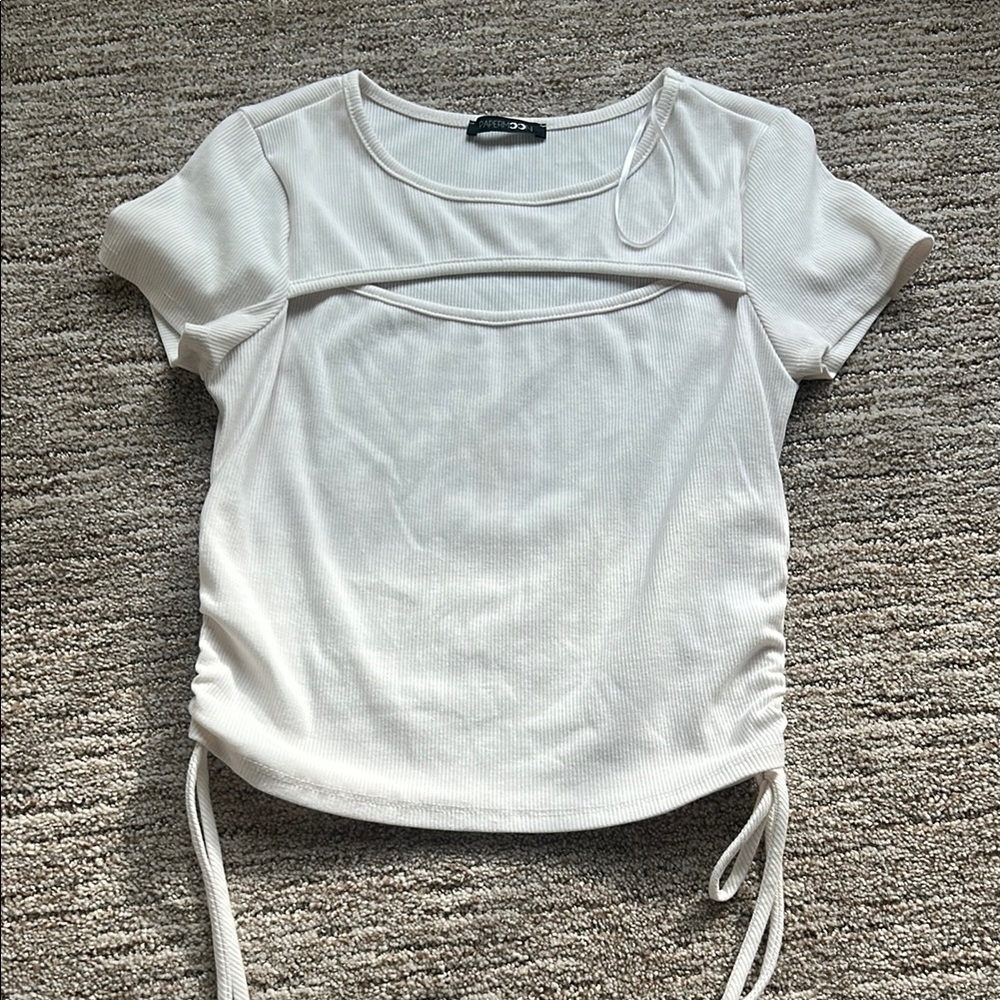 Papermoon White Ruched Crop T-Shirt